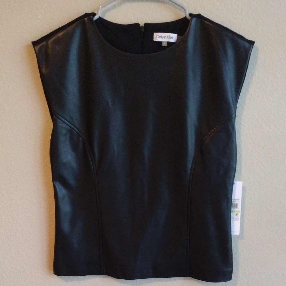 Calvin Klein Black Faux Leather Blouse